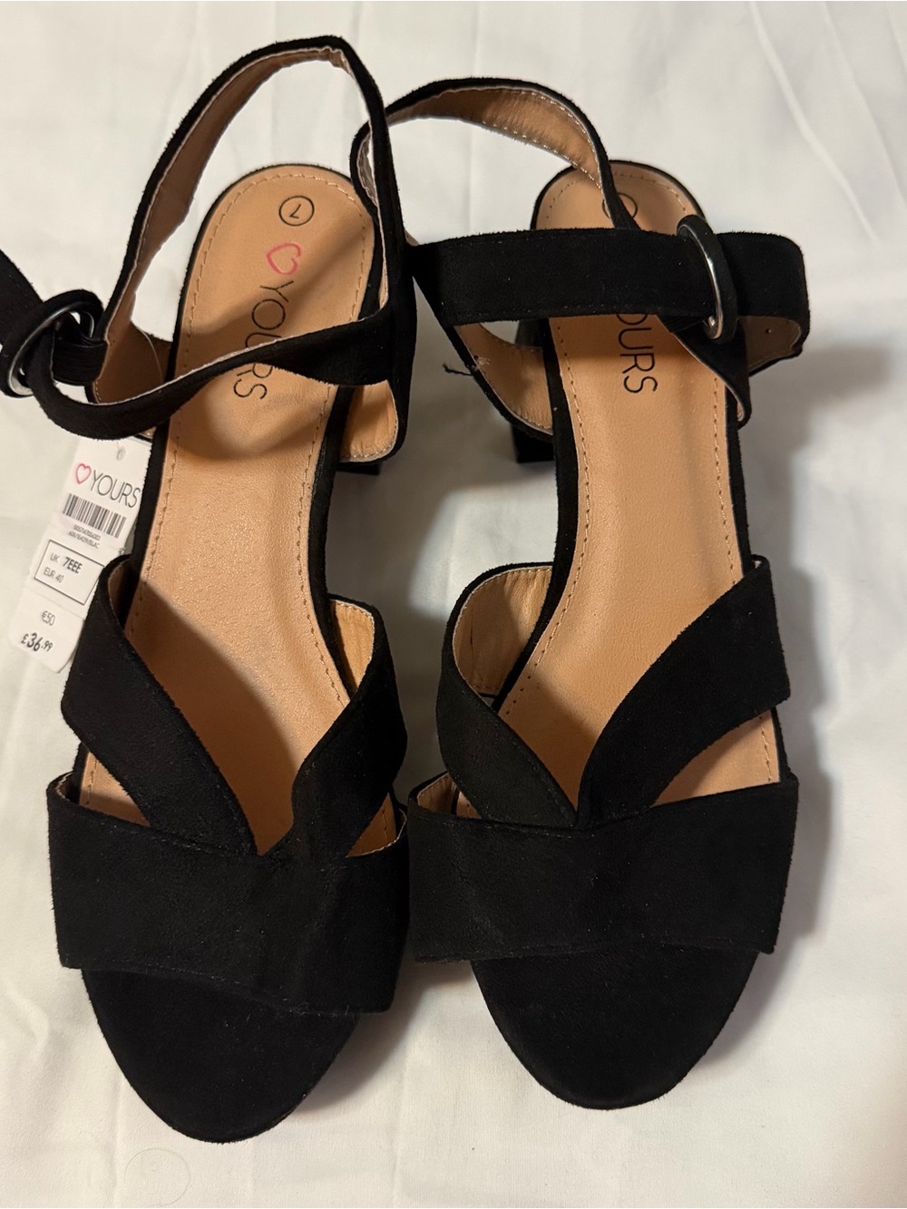 Black Suede Crisscross Block Heel Sandals with Ankle Strap